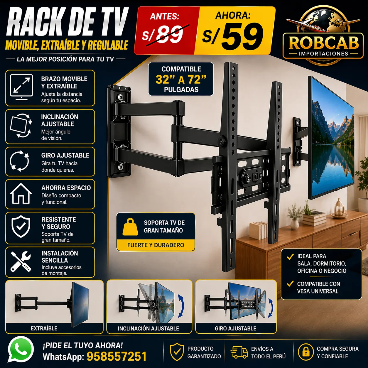 Rack De Televisor Retráctil De 32 A 70 — foto 1 Rack De Televisor Retráctil De 32 A 70