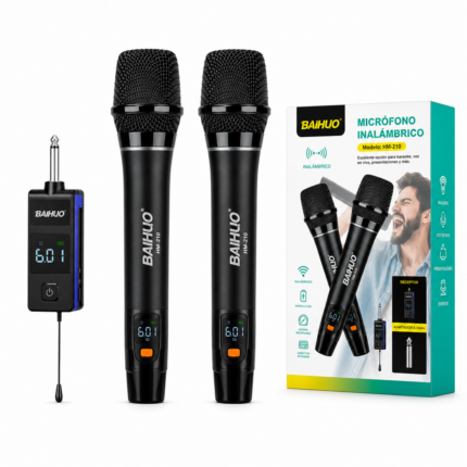 MICROFONO BAIHUO DOBLE INALAMBRICO ALTA GAMA 50M