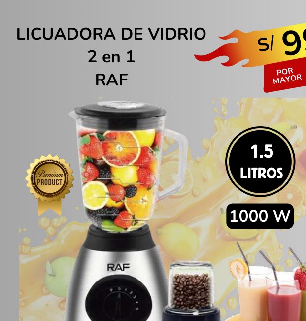LICUADORA DE VIDRIO 2 EN 1 RAF LICUADORA DE VIDRIO 2 EN 1 RAF - Imagen 1