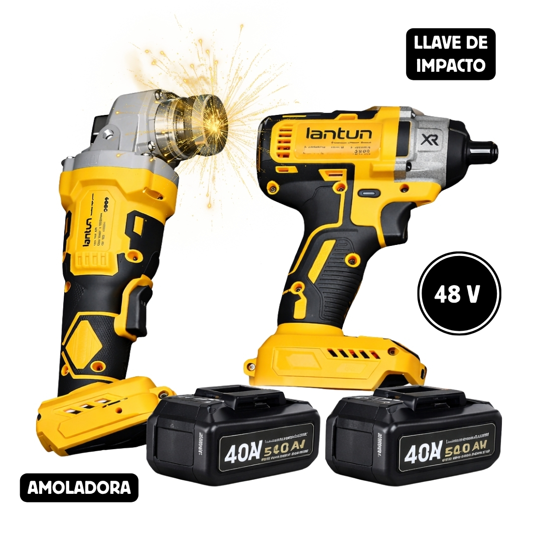 13 KIT AMOLADORA + LLAVE DE IMPACTO DOBLE BATERIA 48V / INCLUYE MALETIN - Imagen 1