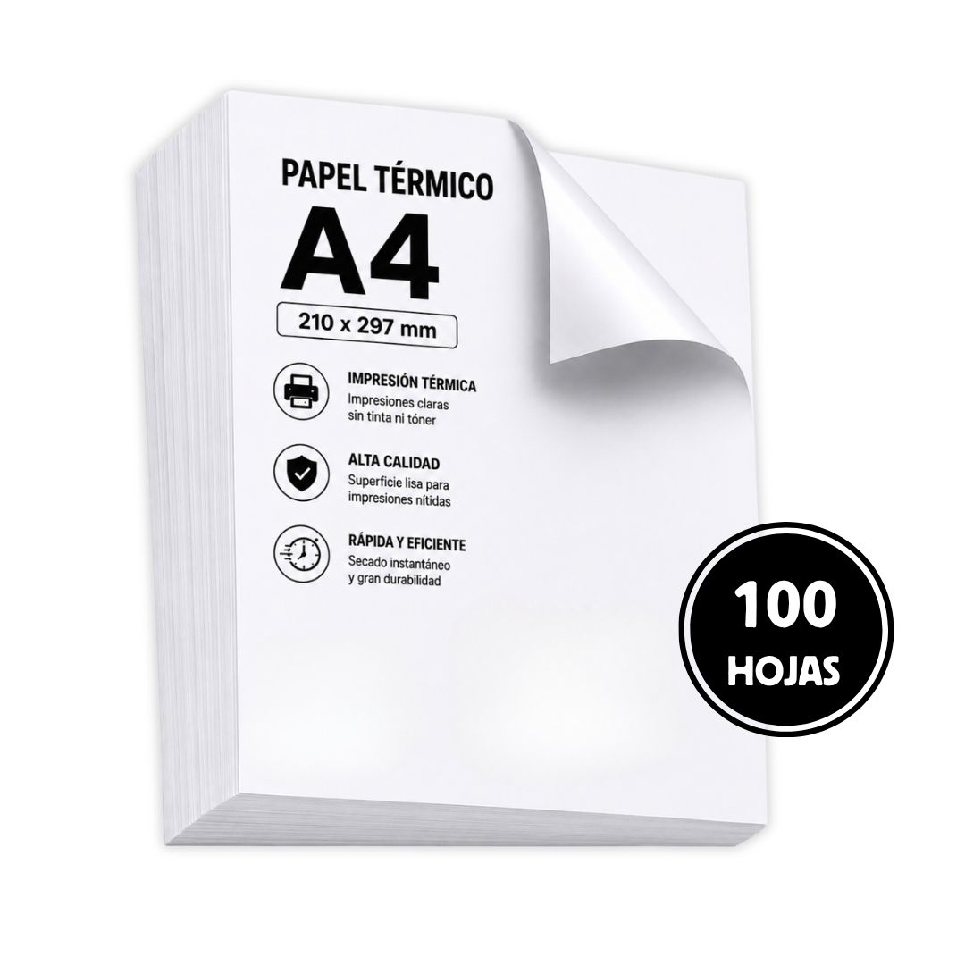 20W (12) PAPEL TERMICO A4 PAQUETE DE 100 HOJAS - Imagen 1